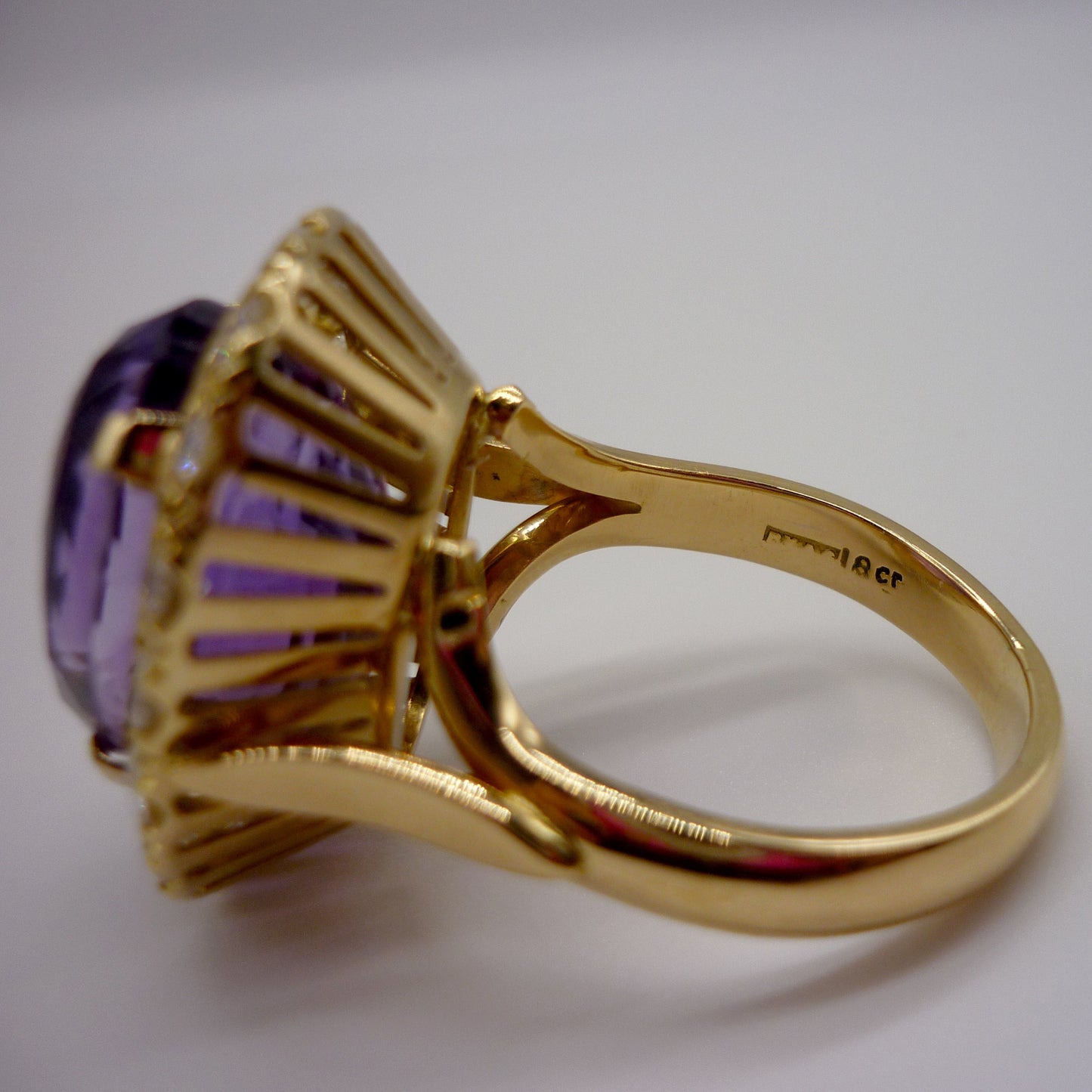 Large Amethyst Cocktail Ring: 18k Gold & Diamond Estate Ring, Size 10