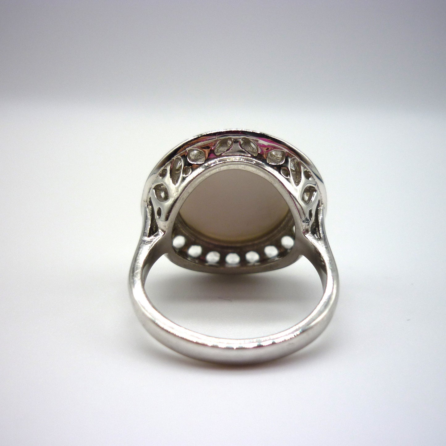 Silver Cocktail Ring with Large White Stone Size 5.75