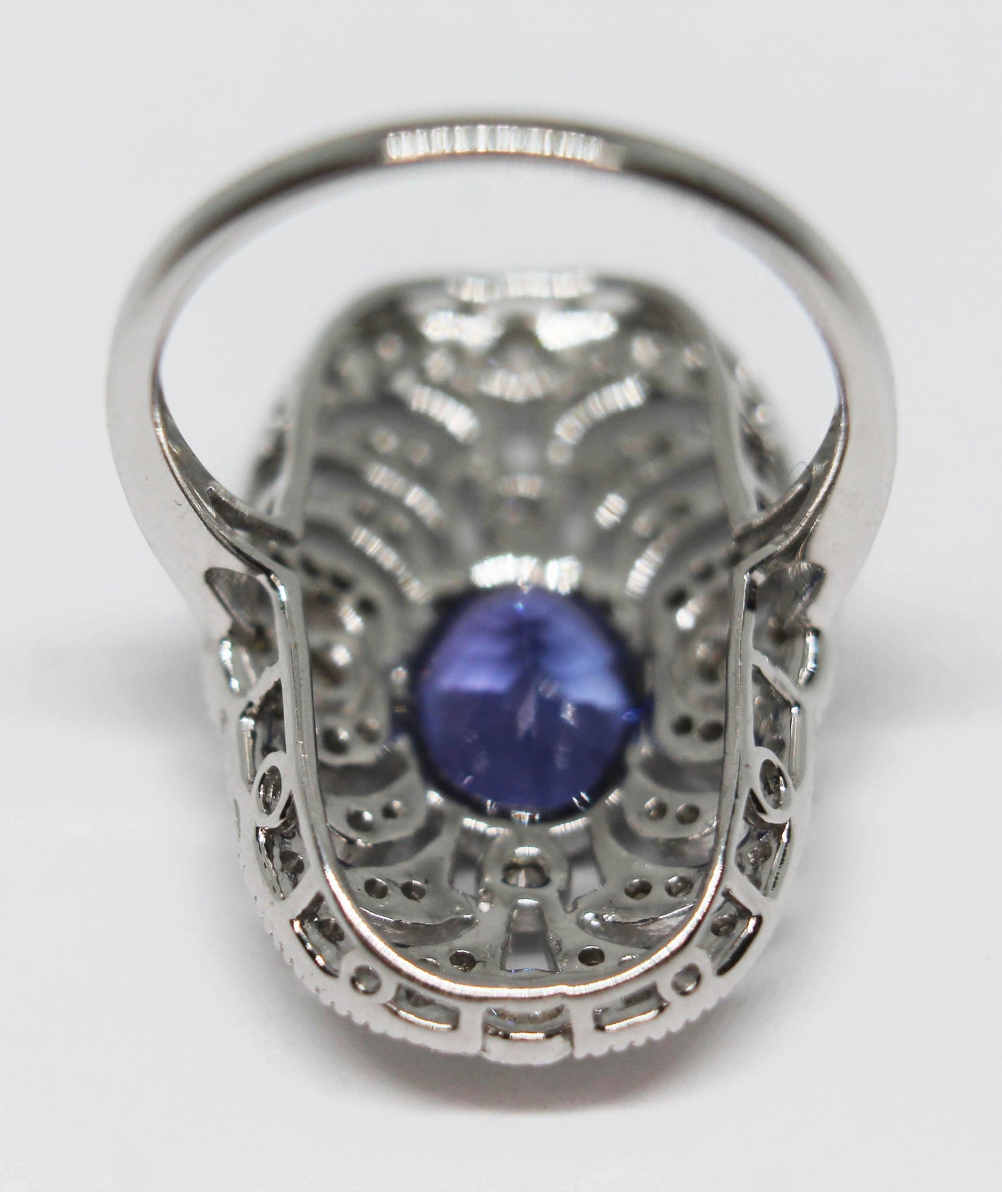 Art Deco Sapphire Diamond Ring: 18k White Gold Filigree, Size 4.5