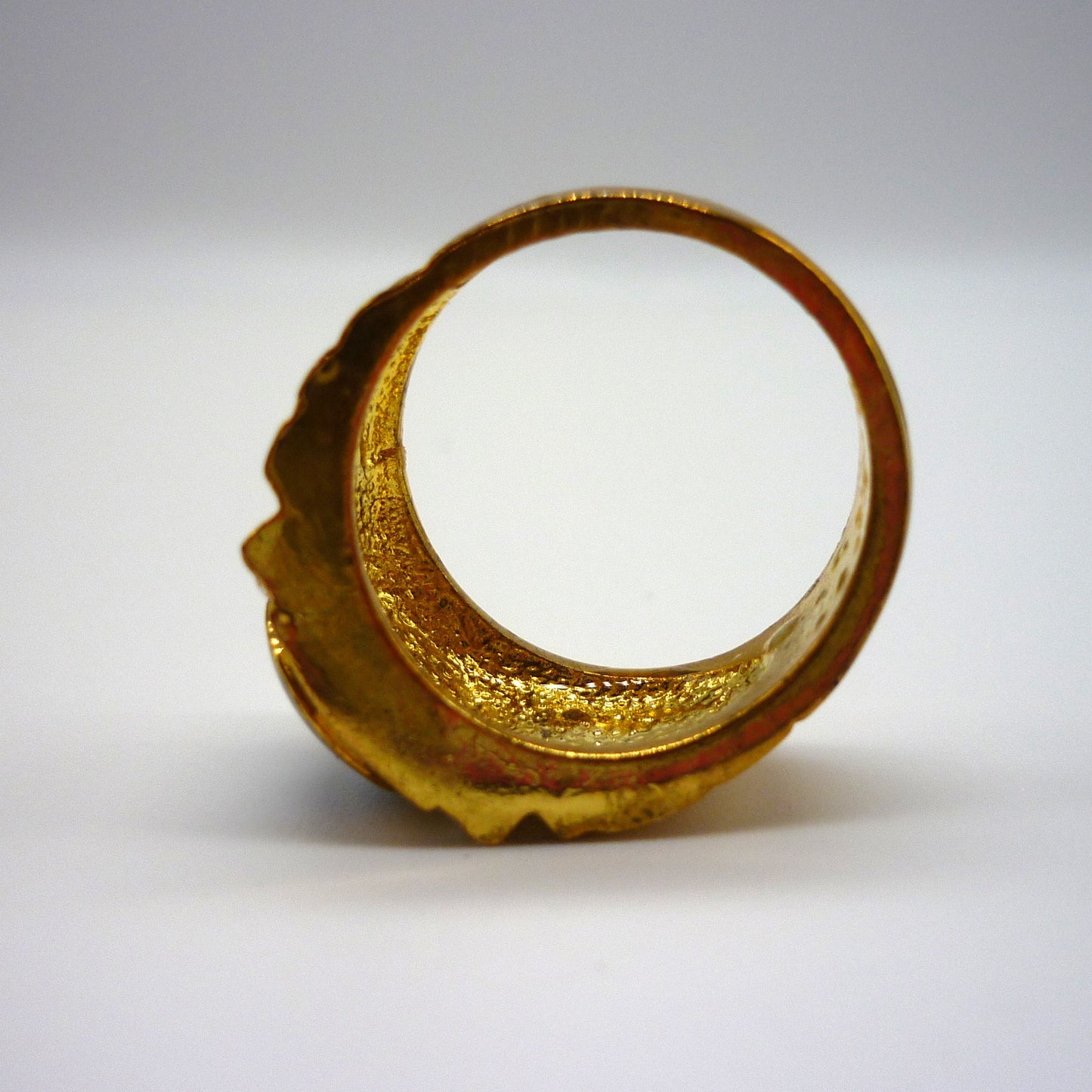 Costume Signet Ring Size 7.5, Gold Plated with Clear Stones