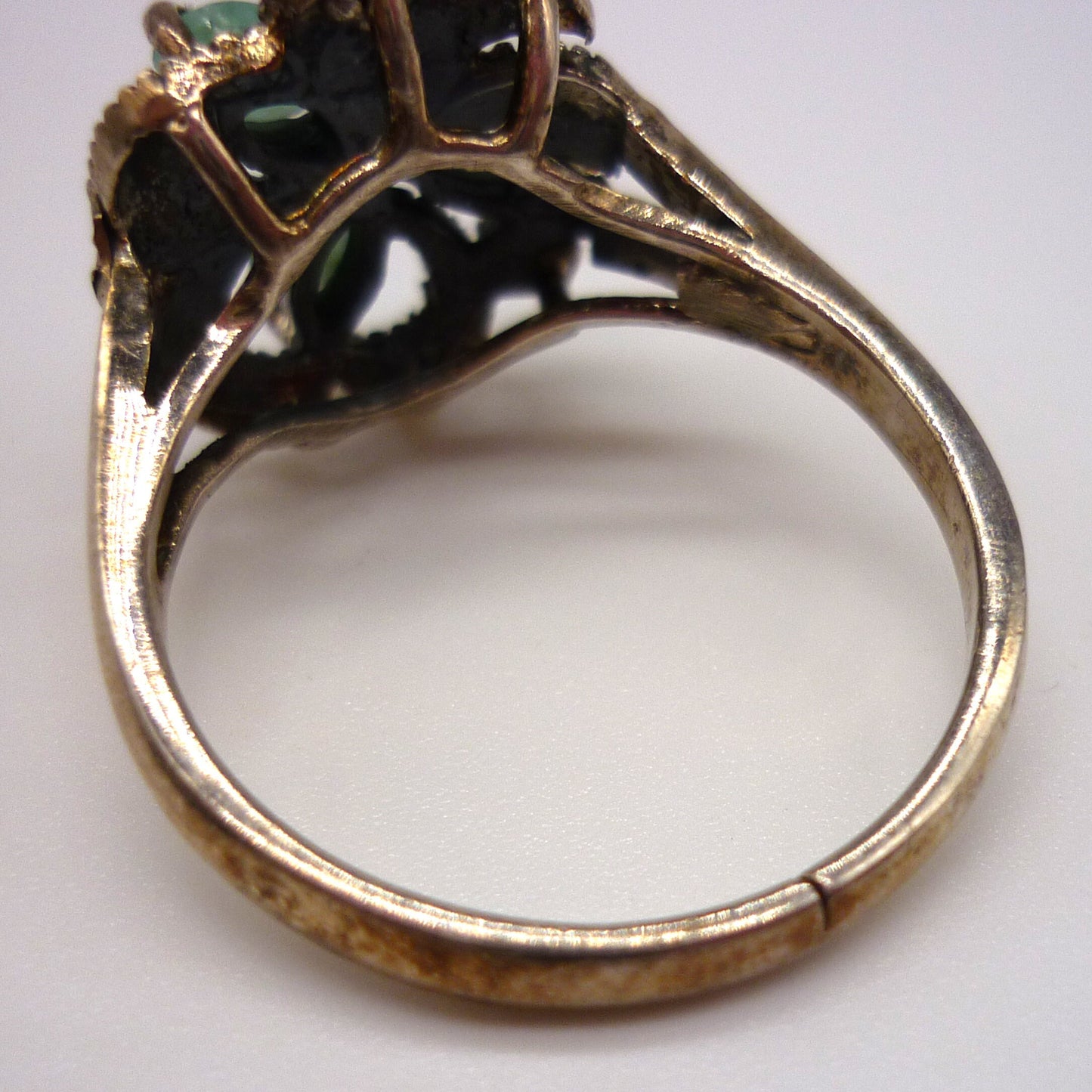 Green Stone & Marcasite Silver Ring