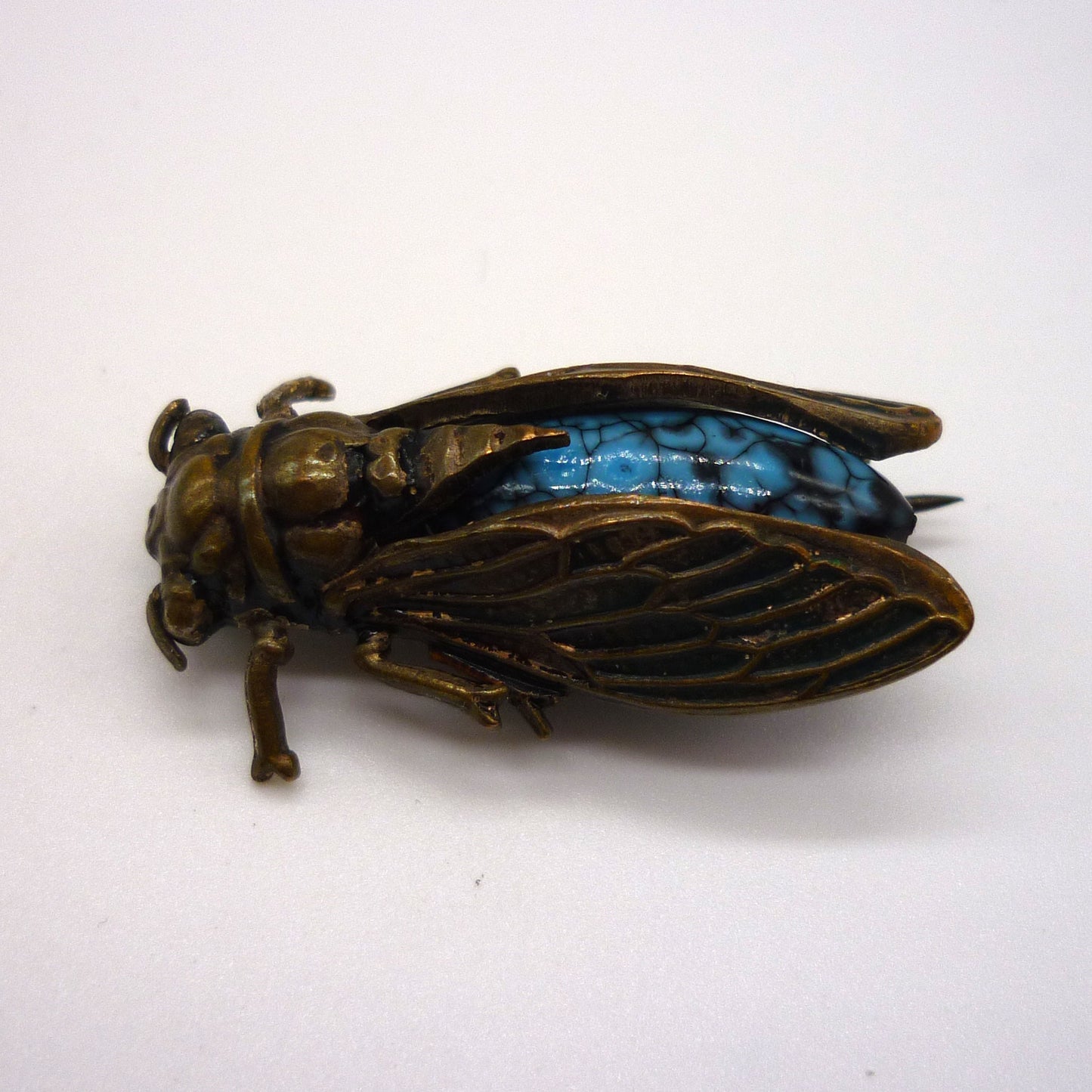Antique Cicada Brooch, Turquoise Insect Pin