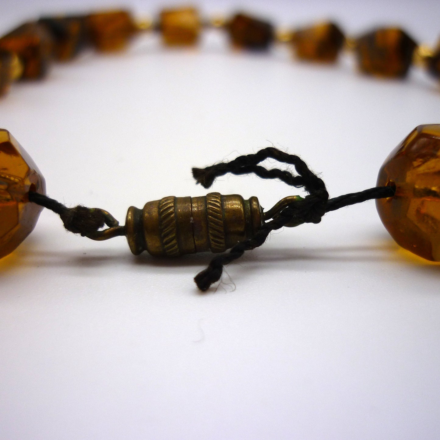 Vintage Striped Brown Glass Geometric Cut Glass Bead Necklace