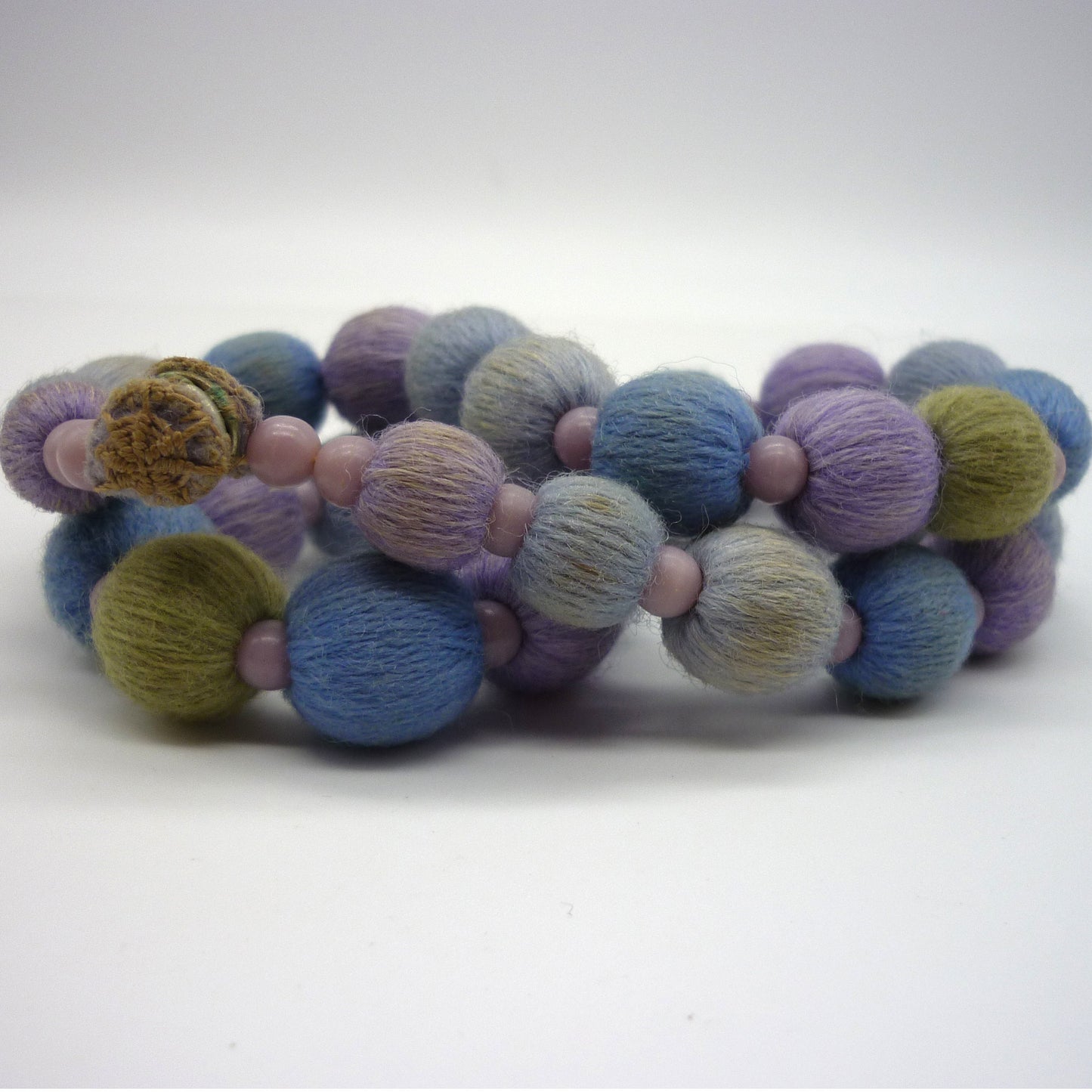 Unusual Vintage Fabric Bead Necklace with Popper Closure