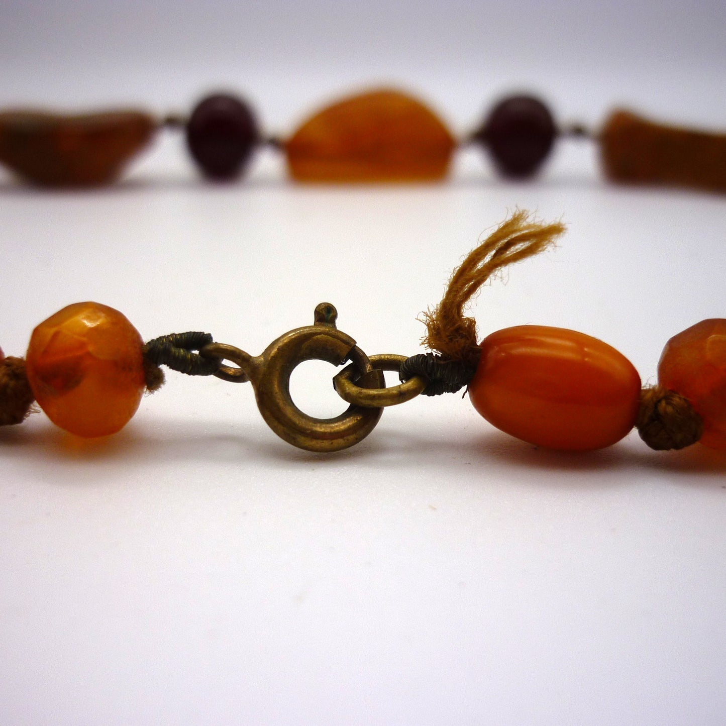 Antique Bakelite Necklace, Cherry and Amber Carved Early Plastic Beads