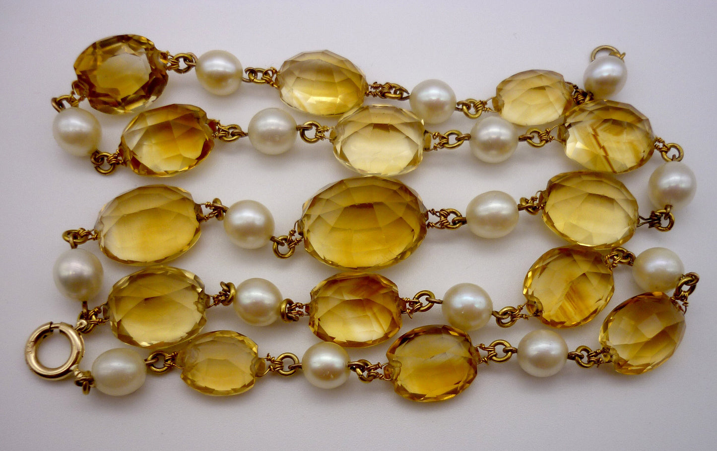 Vintage Faceted Citrine and Cultured Pearl Necklace, Art Deco Gemstone Jewellery