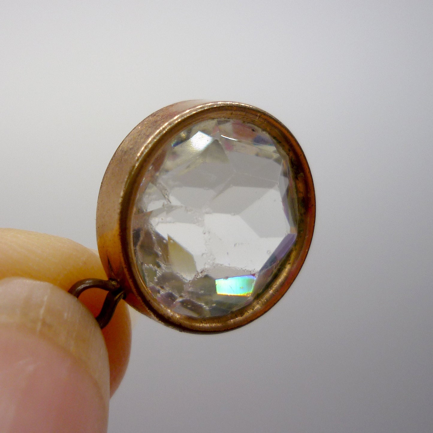 Vintage Crystal Glass Pendant with Gold Metal Bezel Surround