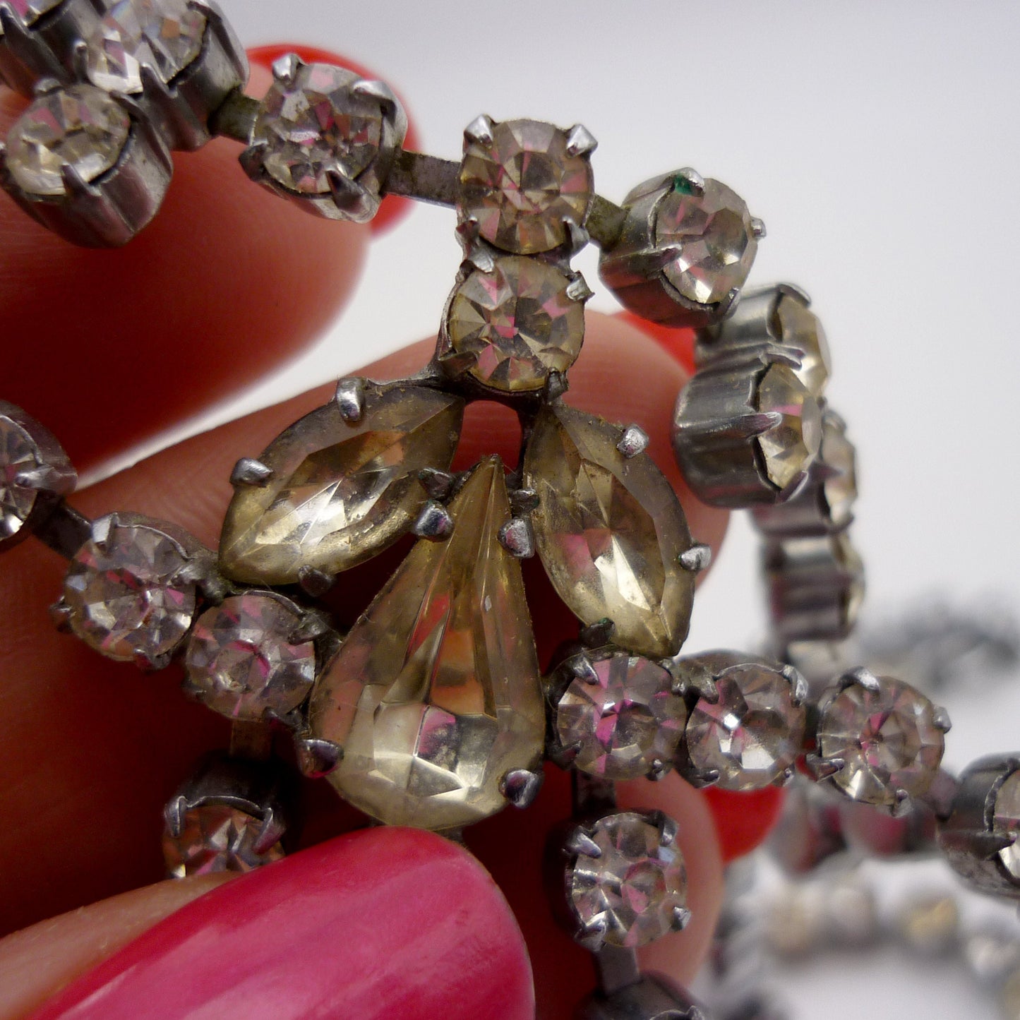 Vintage Diamante Drop Necklace, Foil Backed Rhinestone and Silver Tone Fifties Jewellery