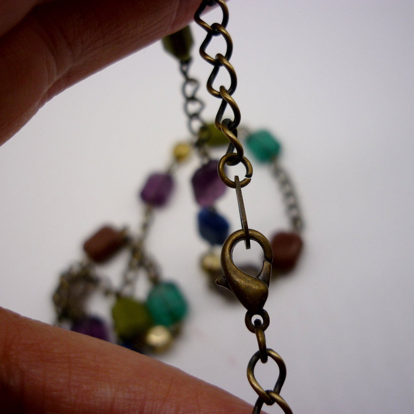 Long Chain Necklace with Colourful Emerald Cut Beads