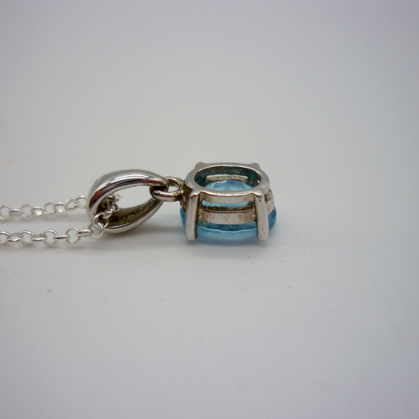 Dainty Silver Pendant set with Blue Gemstone on a Narrow Silver Chain