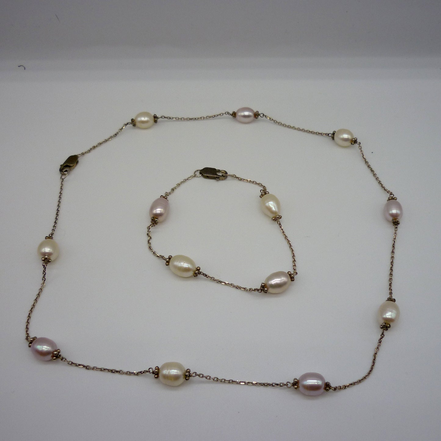 Silver & Pearl Satellite Chain Necklace and Bracelet Set