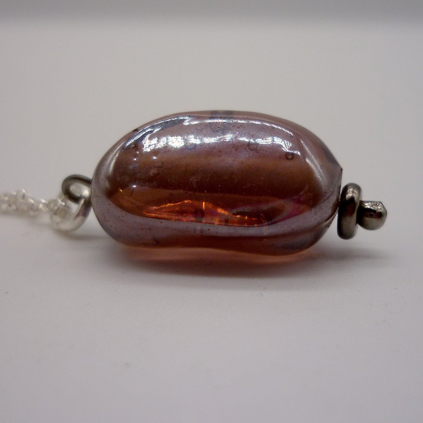 Vintage Purple Glass Bead Pendant on Thin Silver Belcher Chain