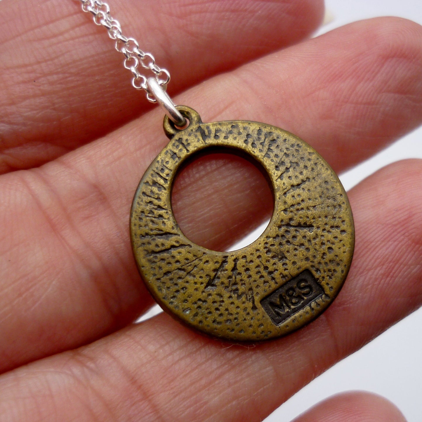 Vintage Small Round Dark Green Pendant on Thin Silver Belcher Chain