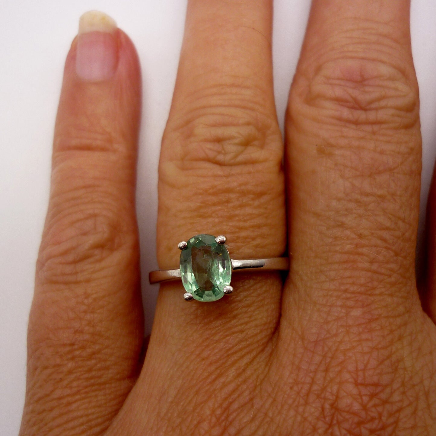 Silver Ring Set With Green Gemstone Size 4.75