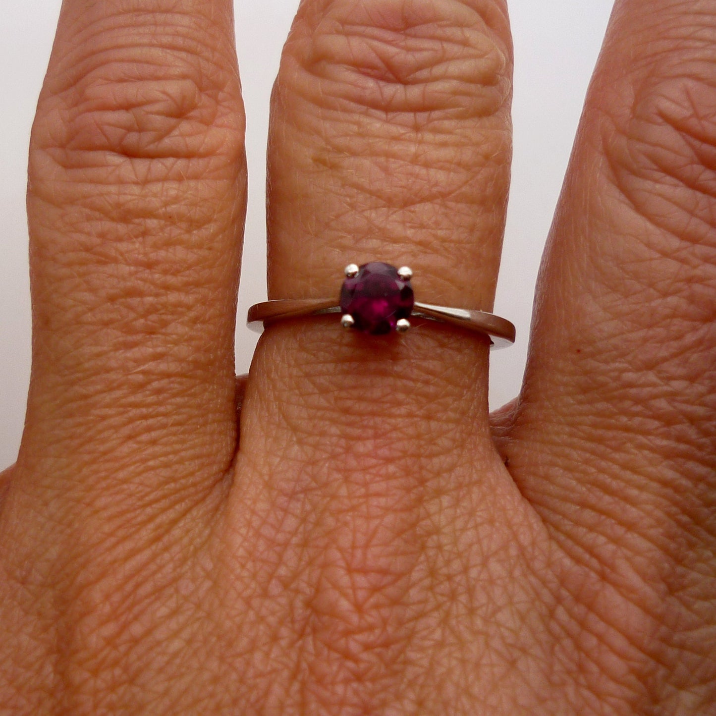 Silver Ring Set With Small Garnet Size 6.75