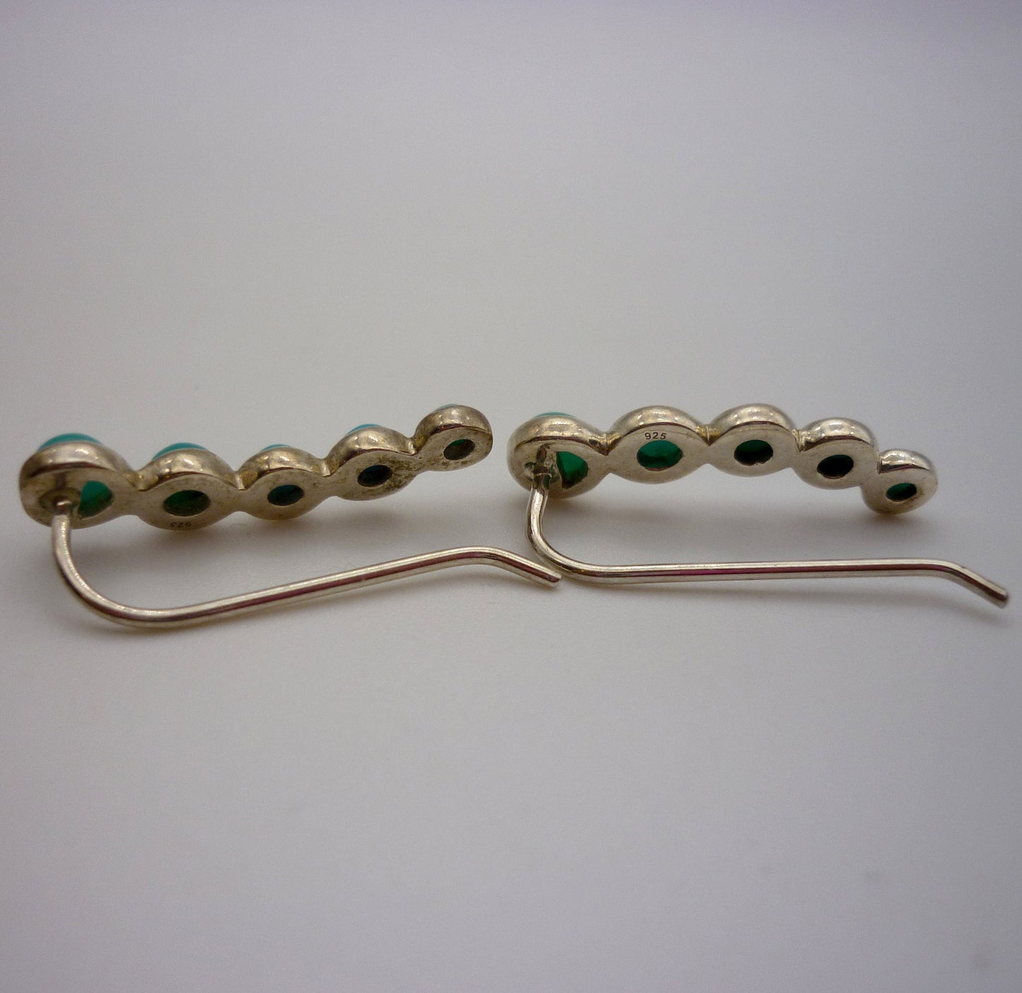 Sleeping Beauty Turquoise & Silver Ear Climbers, Platinum Overlaid Sterling 925 Drop Earrings