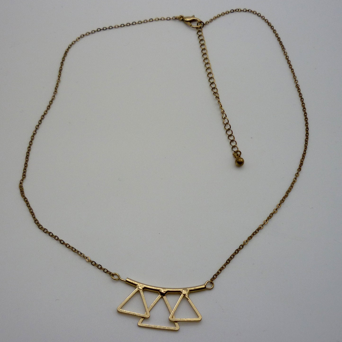 Vintage Gold Plated Minimalist Open Triangles Necklace, Geometric Pendant on Chain