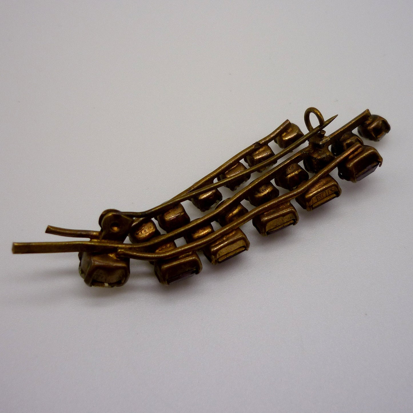 Vintage Diamante Brooch, Rhinestone and Gilt Flower Pin