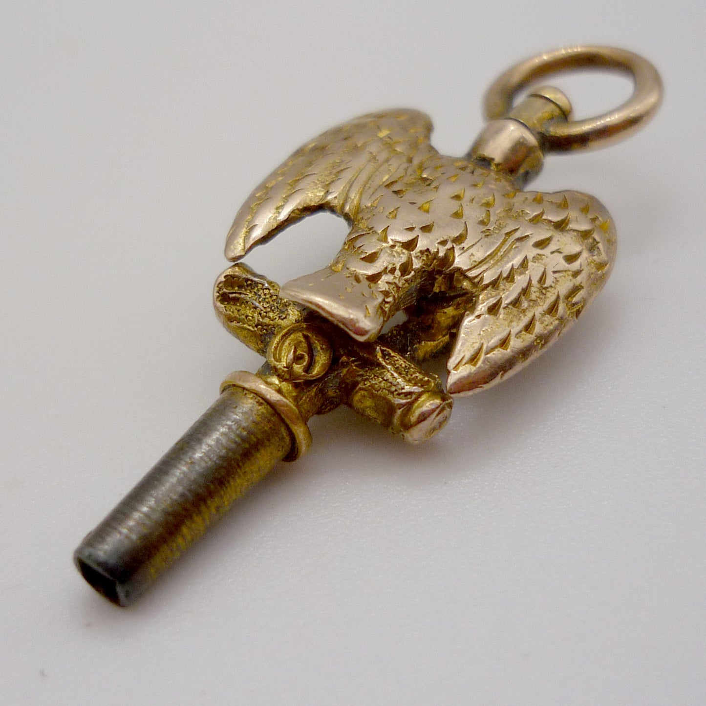 Antique Gold Pocket Watch Key, Victorian Fob for Chain, Solid Gold Eagle Pendant