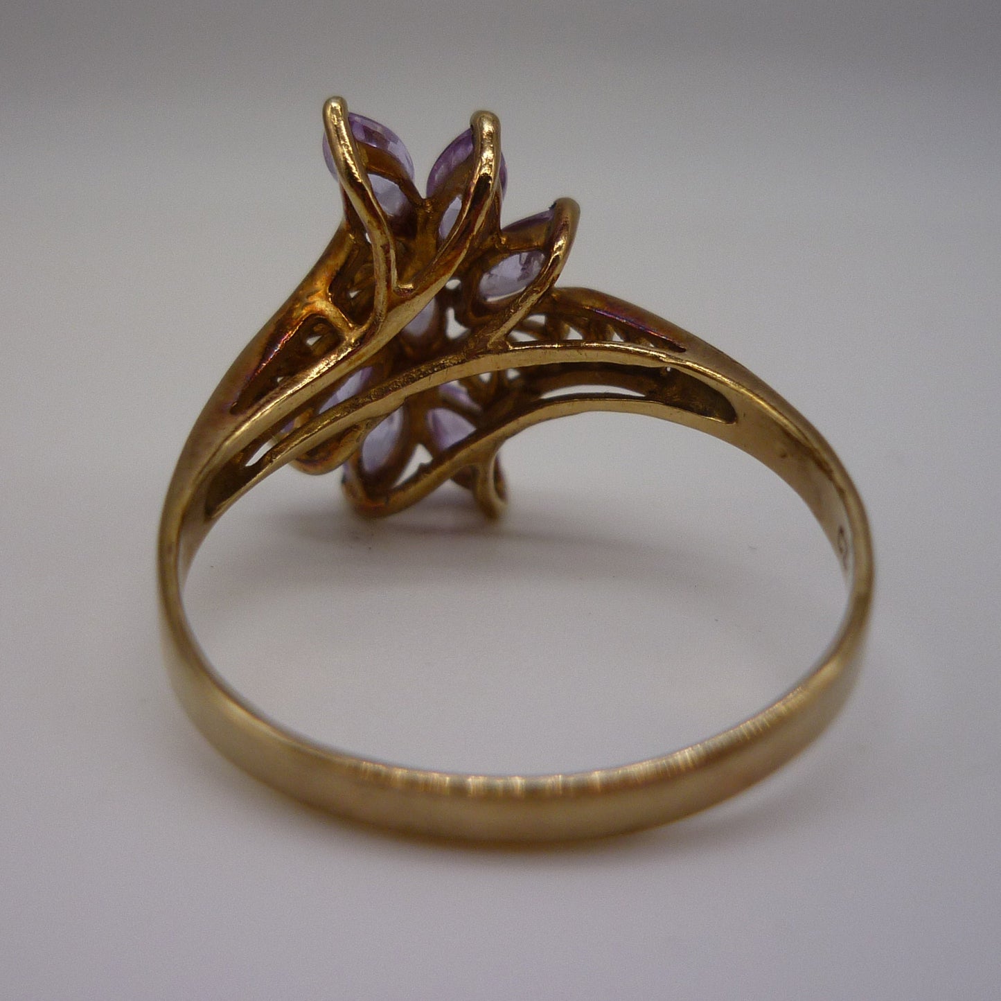Vintage 9k Gold Lavender Purple CZ Cluster Ring Size 8.25, Costume Amethyst Jewellery