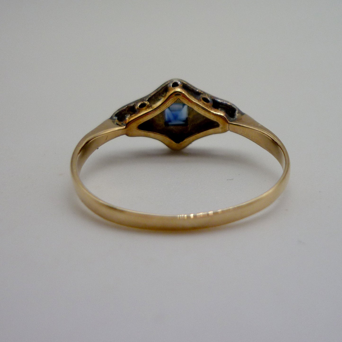 Art Deco Sapphire & Diamond Ring Size 4.45, Antique 18k Gold and Platinum Engagement Ring