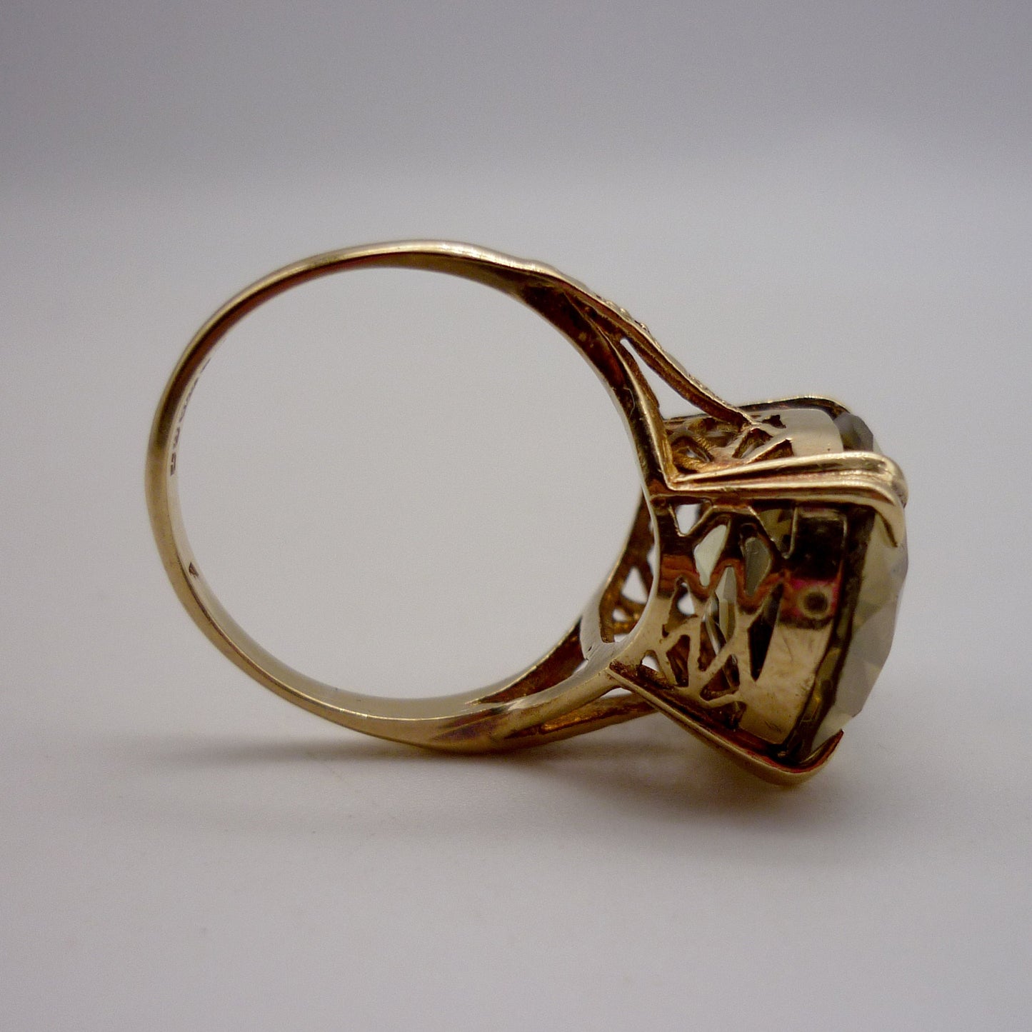 Large Smoky Quartz Gold Ring Size 6.25