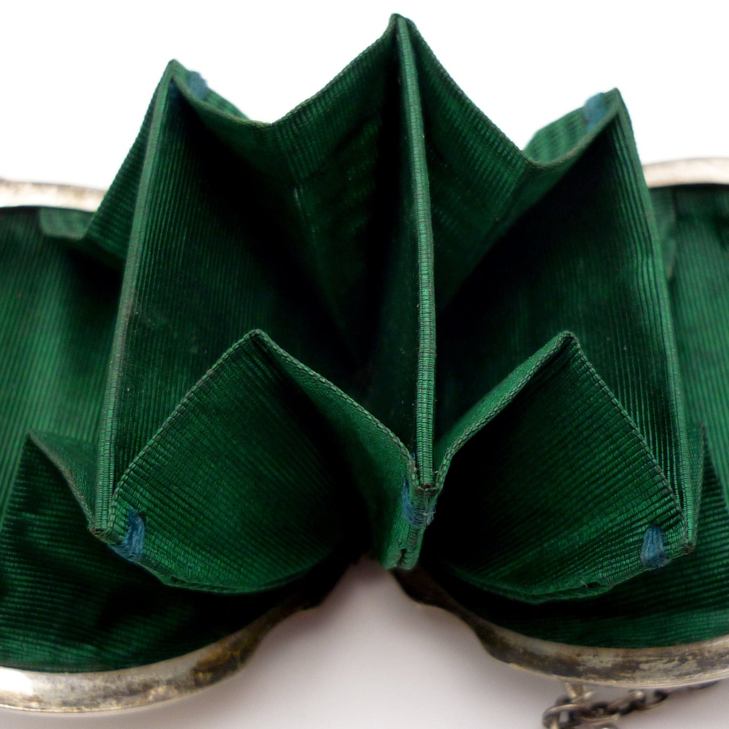 Victorian Silver Coin Purse with Green Fabric Lining, Antique Chatelaine Purse