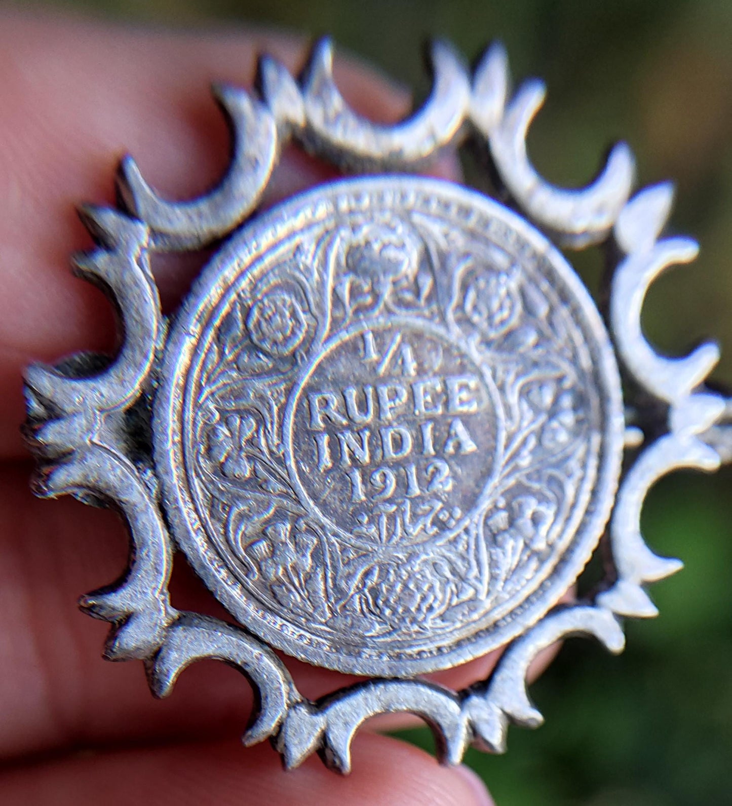 1912 1/4 Rupee Silver Brooch, Antique Indian Coin Jewellery