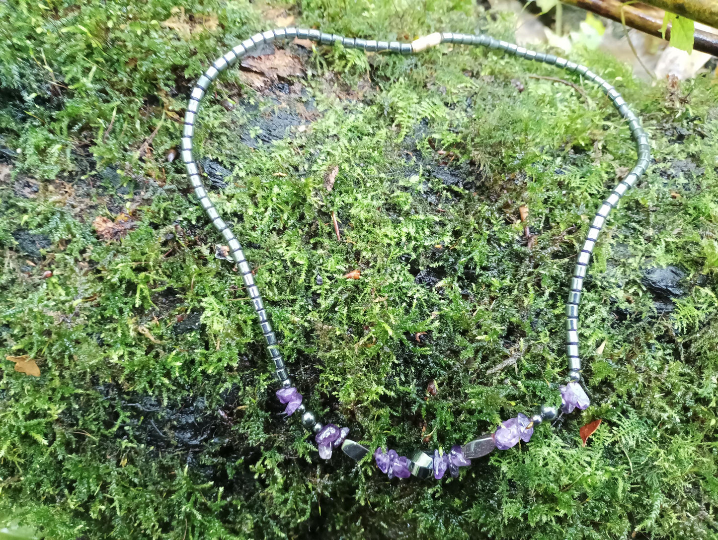 Vintage Amethyst and Hematite Beaded Necklace: February Birthstone