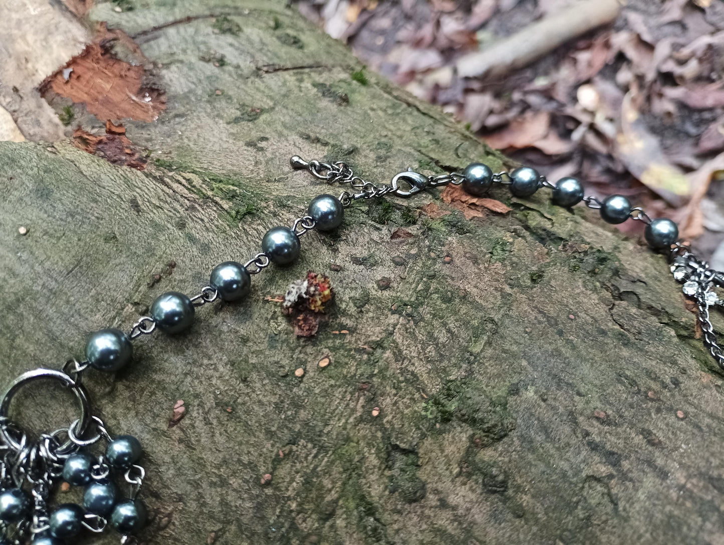 Vintage Silver Bead Multi Strand Necklace: Bohemian Diamante Cluster Jewelry