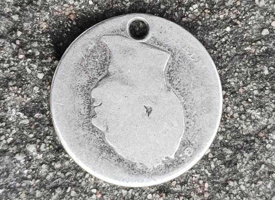 Antique Silver Coin Charm: Blank Engravable Pet Tag, Bracelet Fob