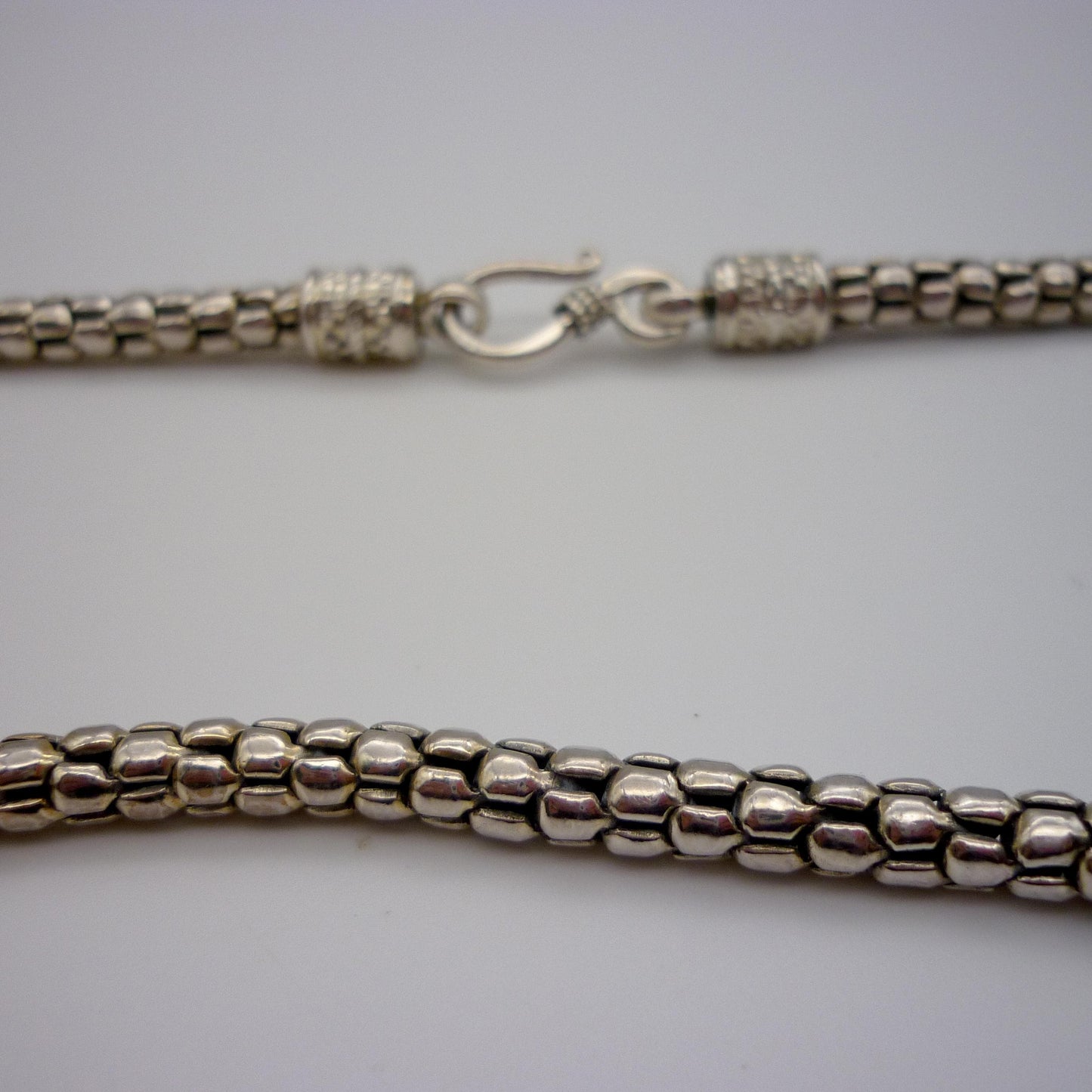 Silver Popcorn Snake Chain, Indian Silver Necklace, Hook Clasp Closure