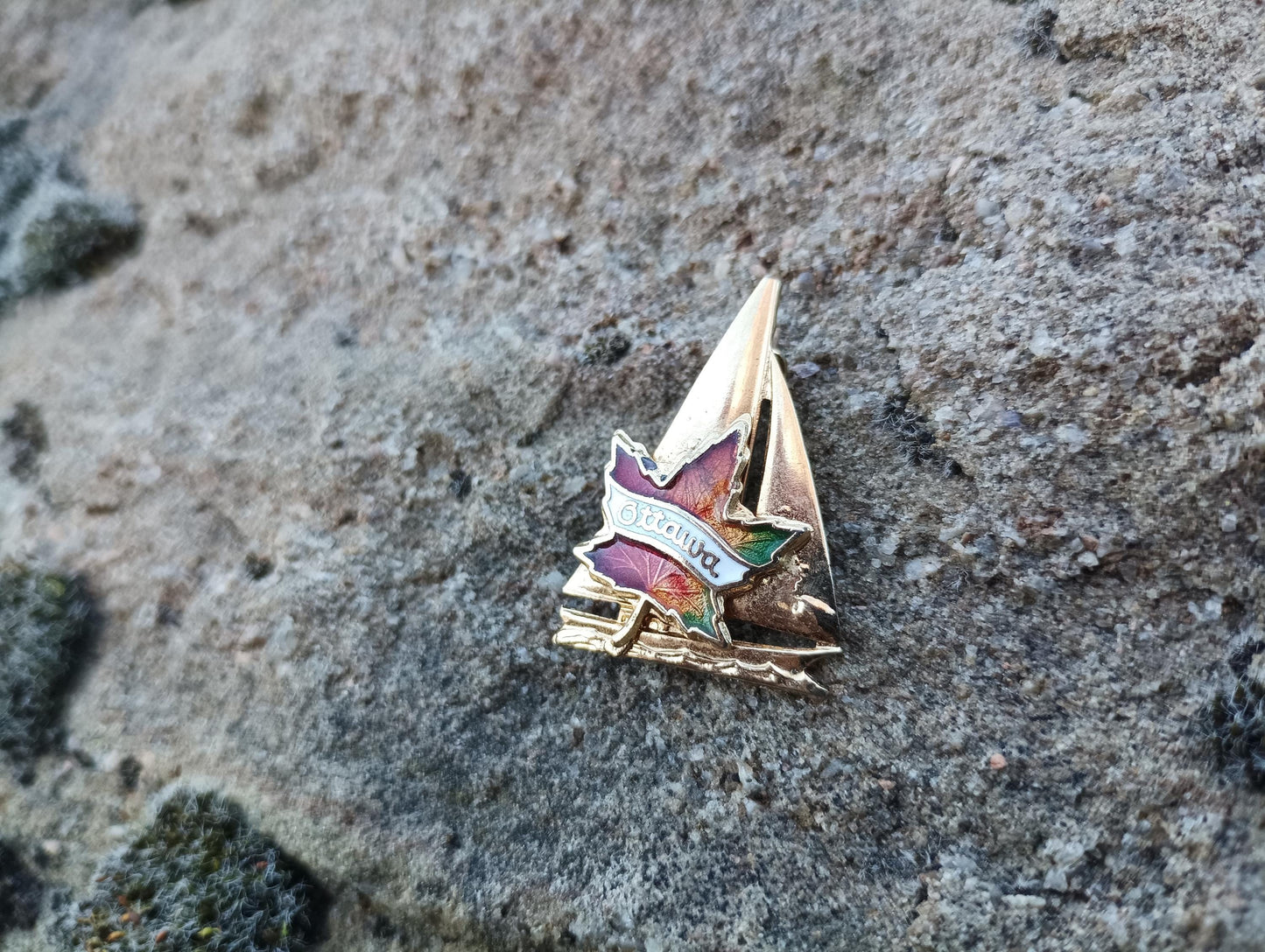 Vintage Ottawa Enamel Pin: Canadian Maple Leaf Sailing Boat Souvenir