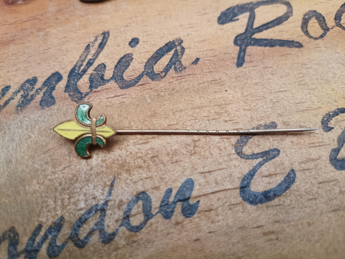 Vintage Brass Fleur De Lis Stick Pin: Enameled Lapel Brooch