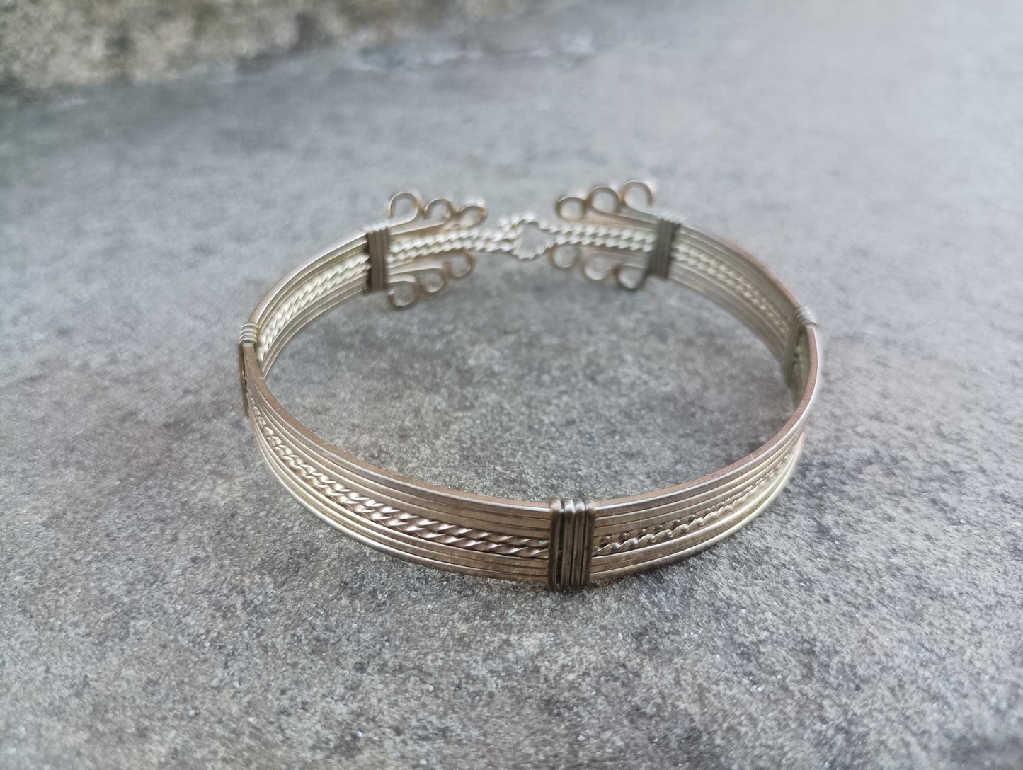 Vintage Gold Plated Woven Bangle: Edwardian Twisted Wire Bracelet