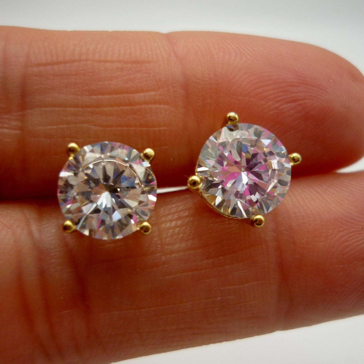 Gold Plated Sterling Silver Simulated Diamond Stud Earrings, Cubic Zirconia Studs