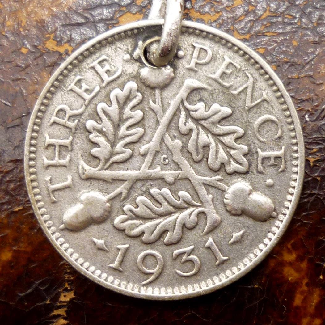 1931 Three Pence Coin Necklace Pendant