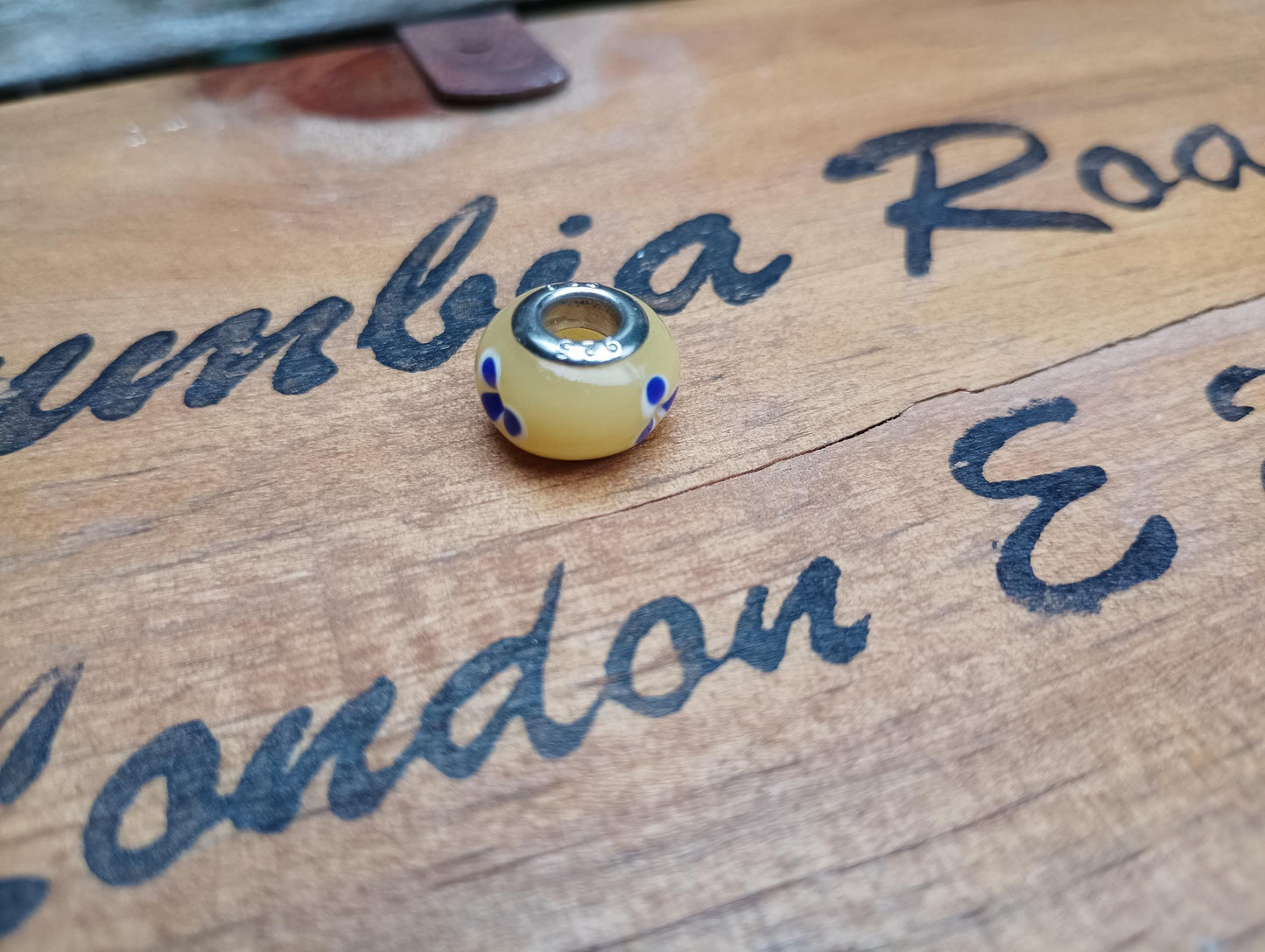 Murano Glass Charm Bead: 925 Sterling Silver, Blue Eye Style