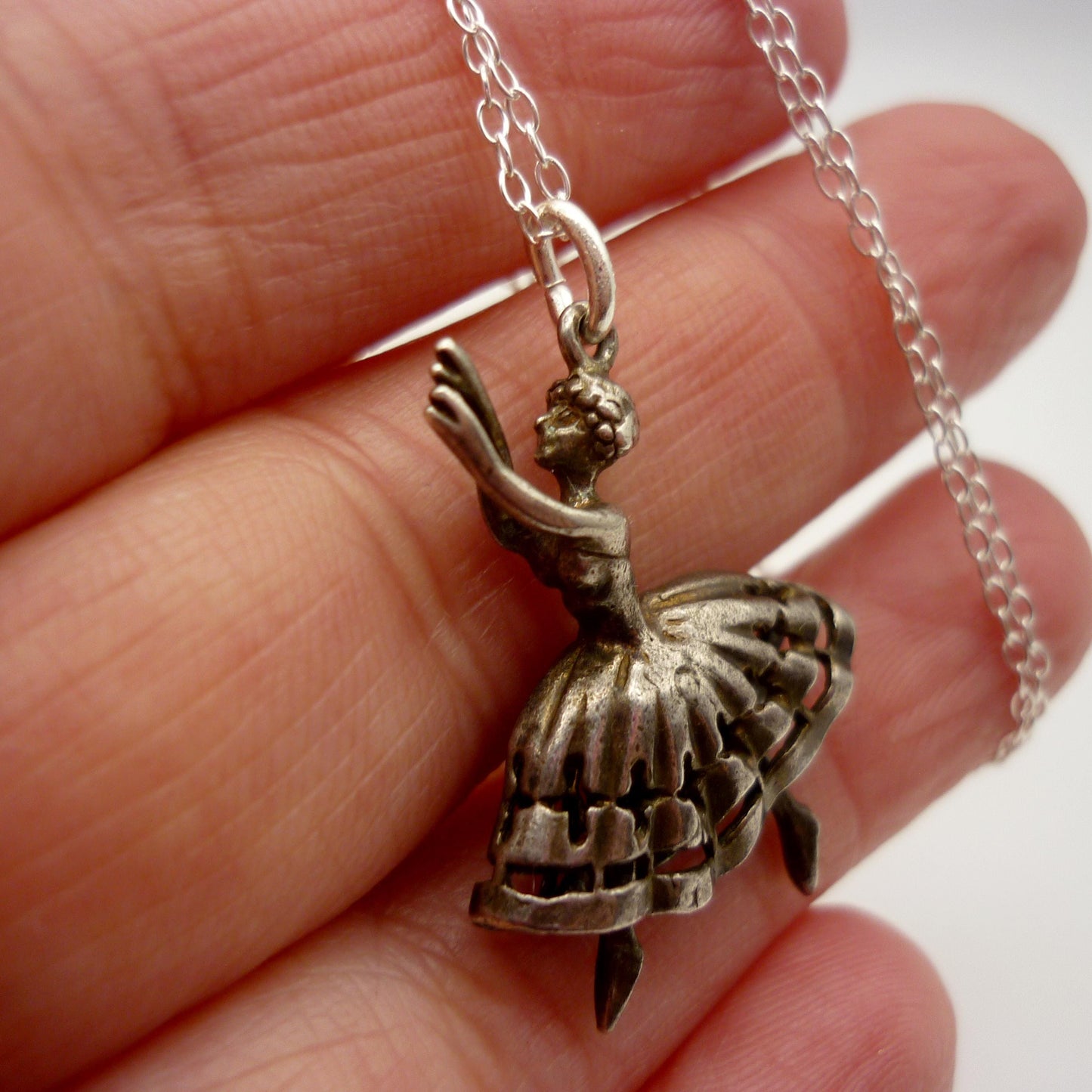 Vintage Silver Ballerina Charm Necklace, Ballet Dancer Gift