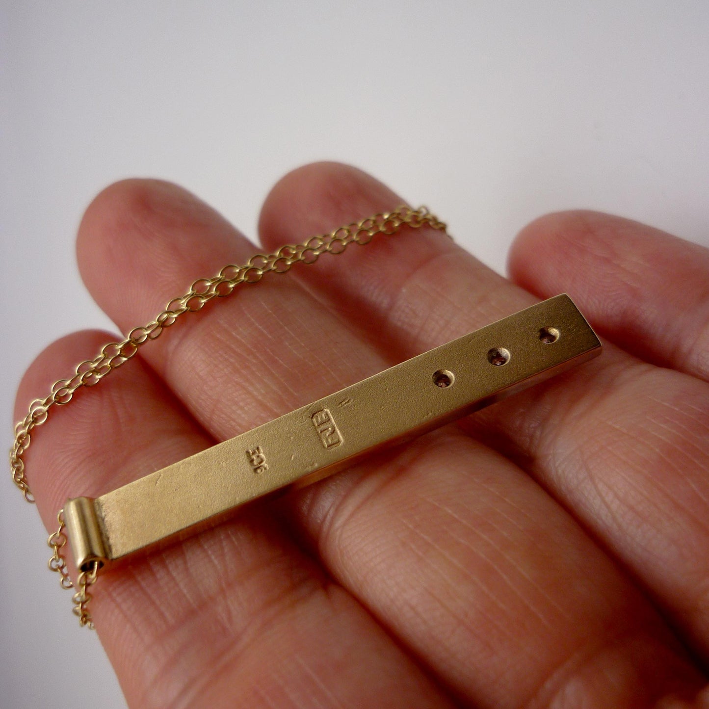 Two Tone Gold Bar Pendant with Diamonds
