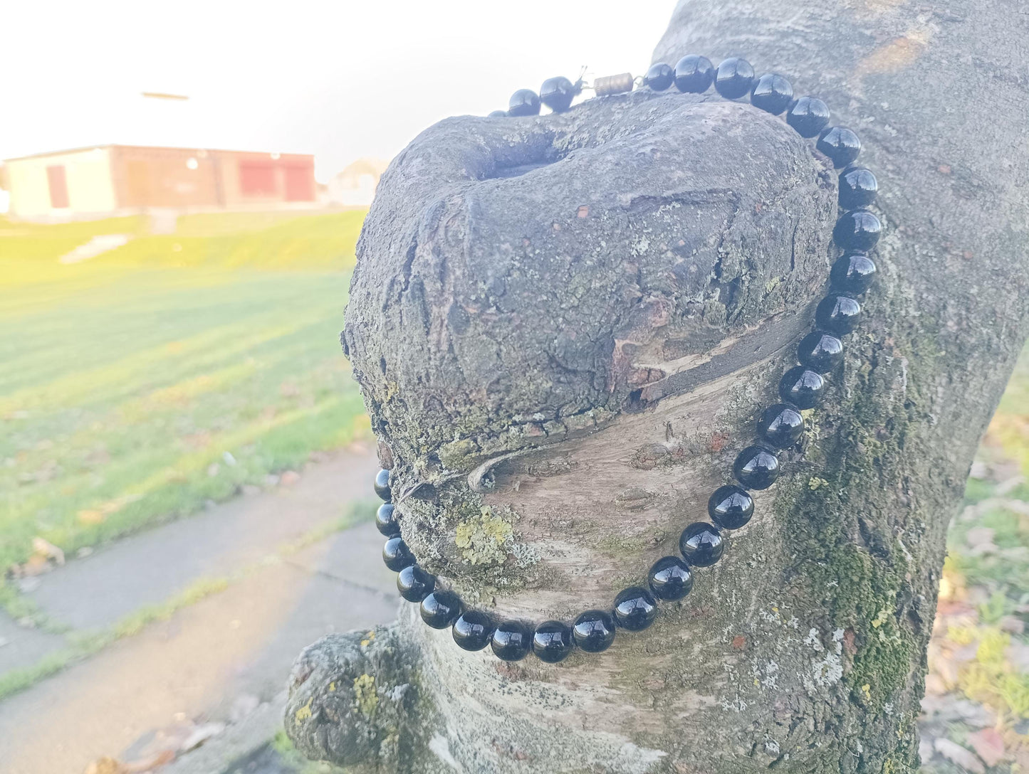 Antique 1930s Individually Knotted Black Jasper Bead Necklace