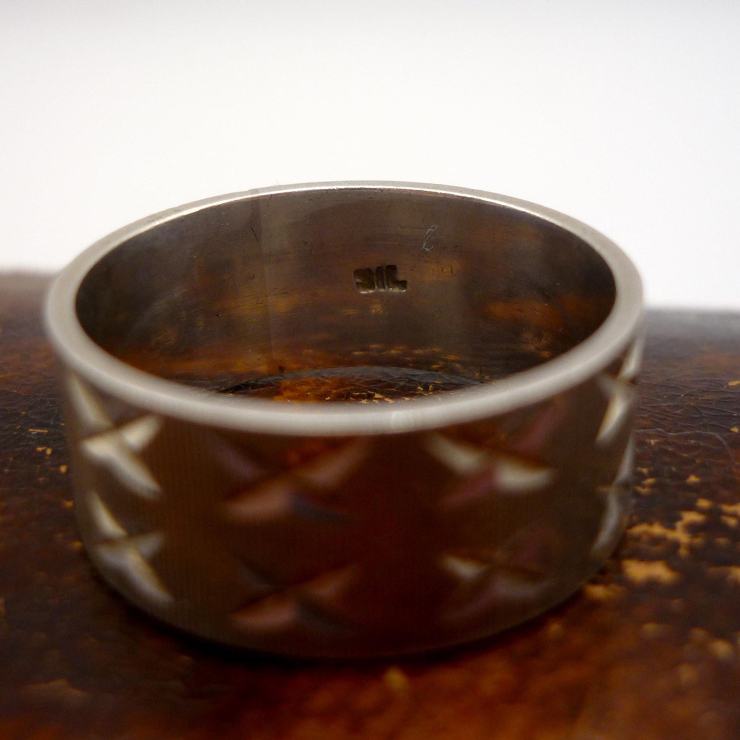 Vintage Silver Ring with Double X Pattern, Wide Sterling Band Size 6