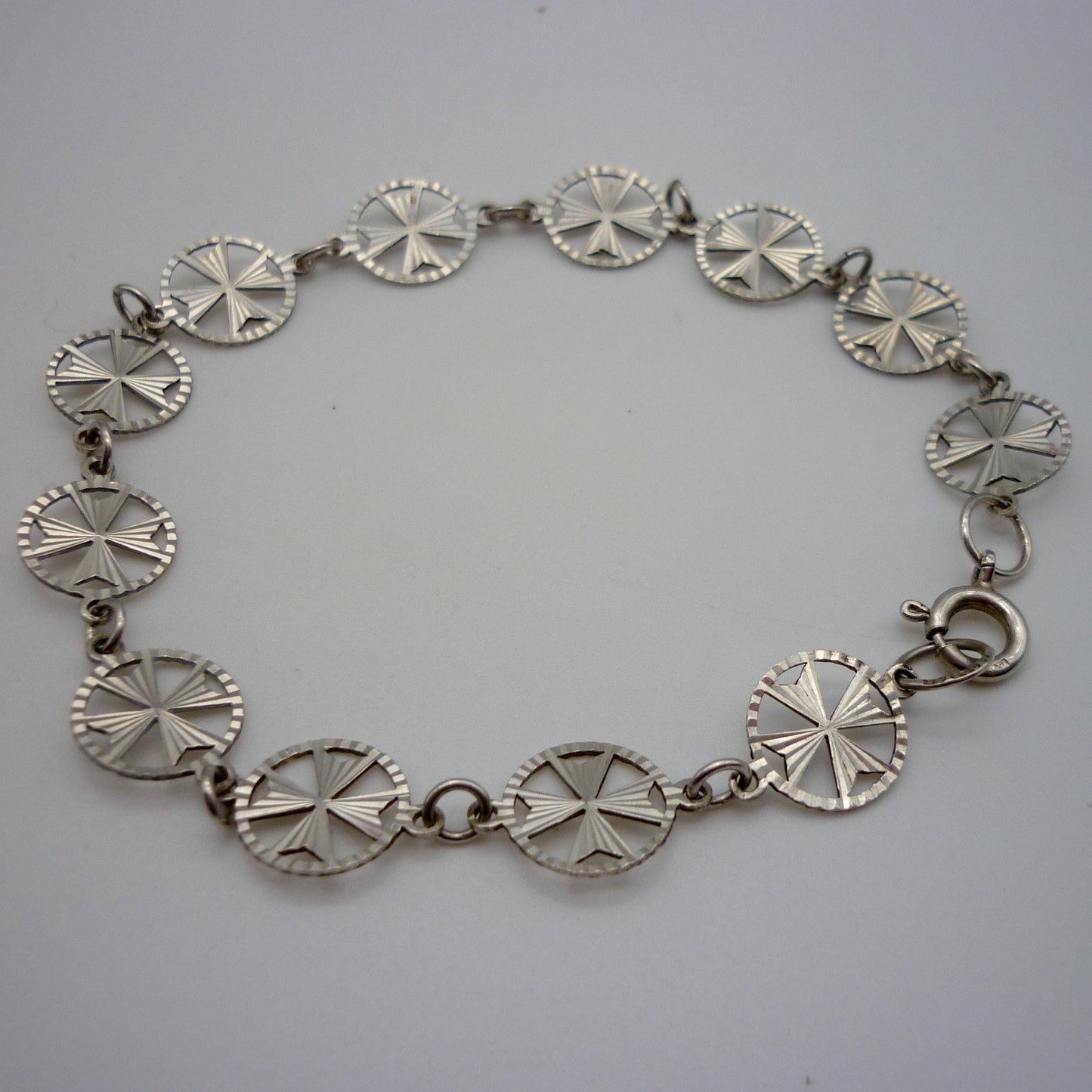 Vintage 925 Silver Maltese Cross Chain Bracelet