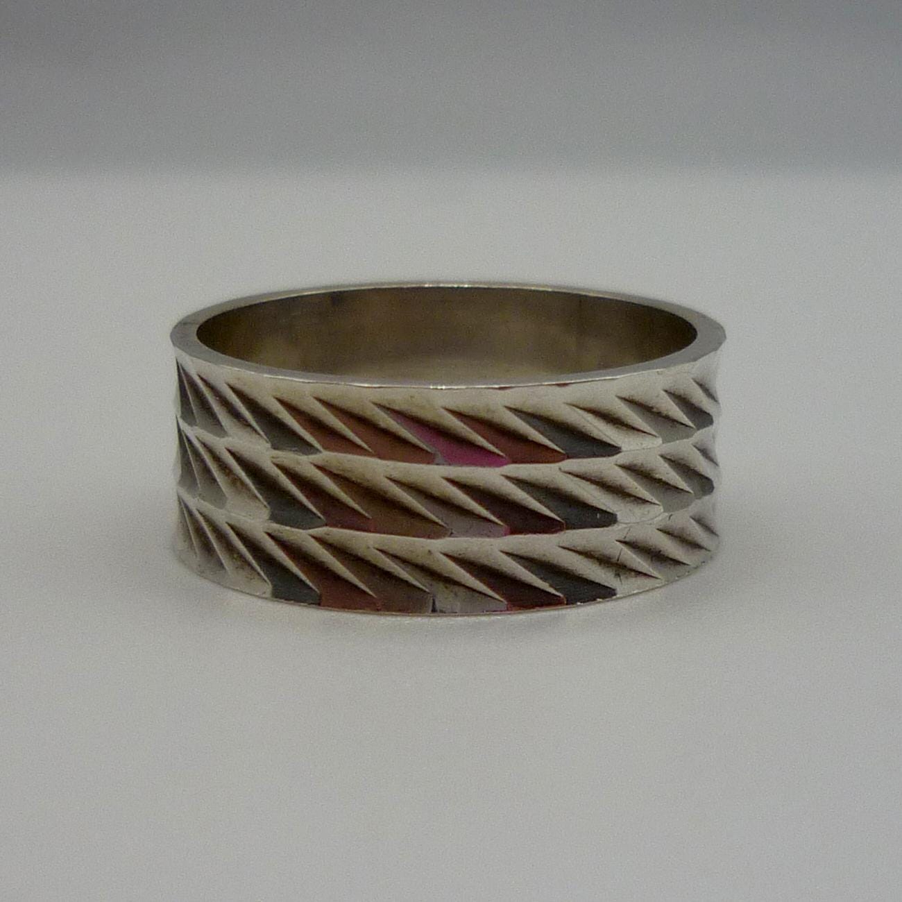 Vintage Wide Silver Ring Size 6.25, Textured Patterned Band