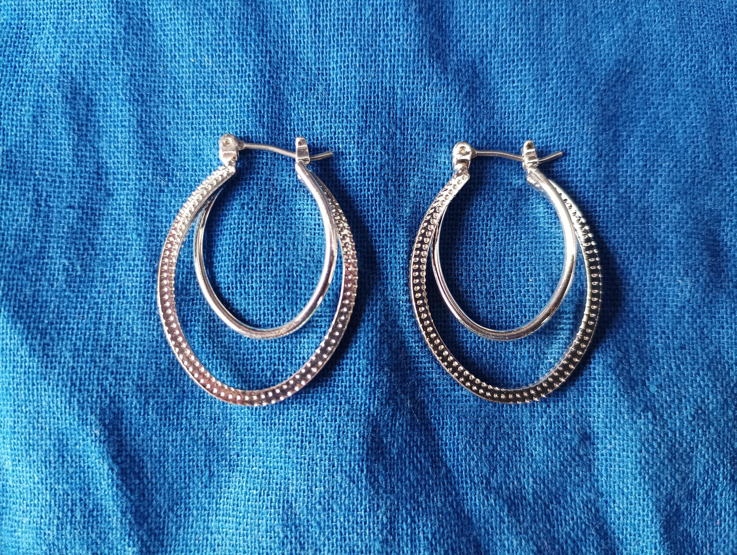 Vintage Silver Tone Double Layer Hoop Earrings