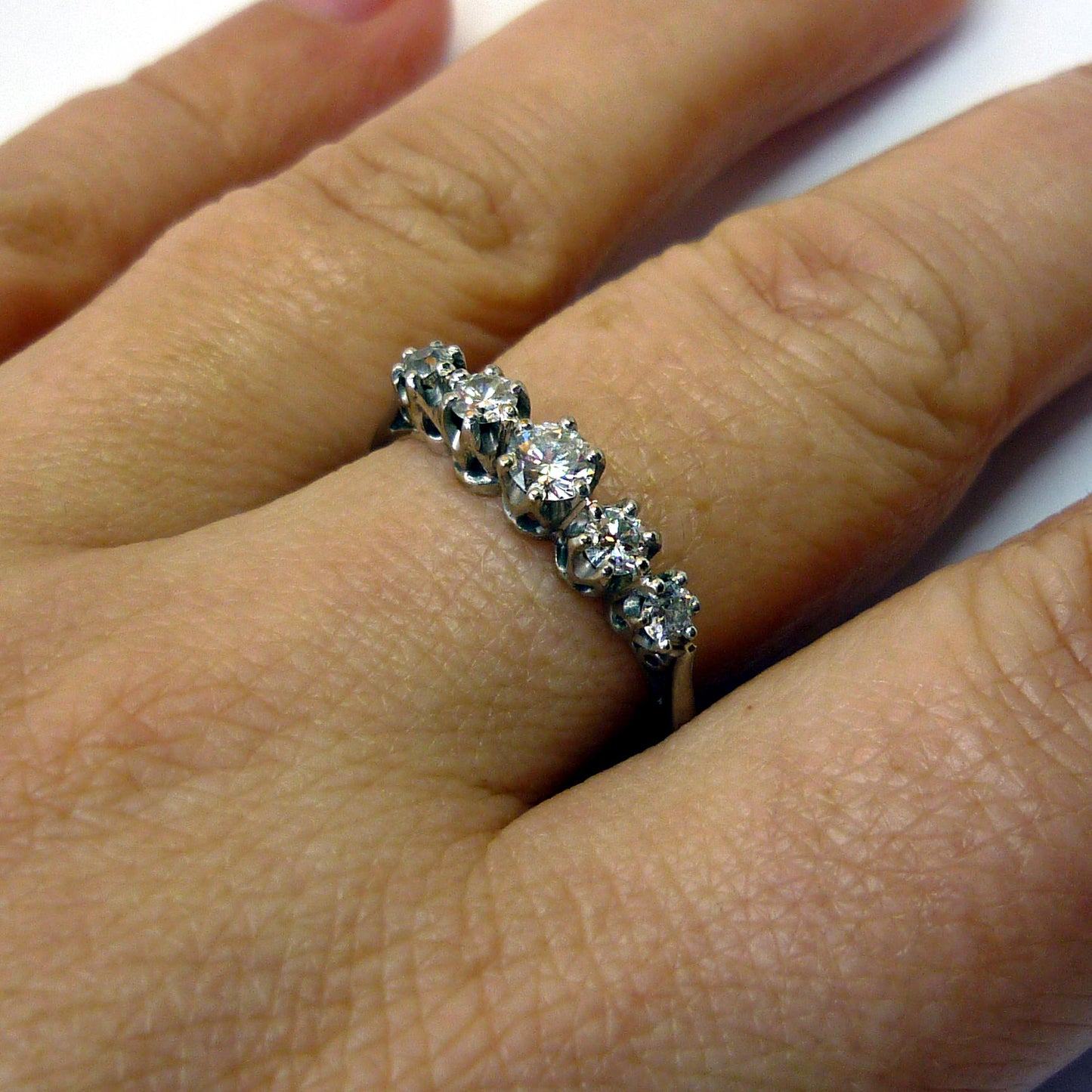 Vintage 18K White Gold Diamond Wedding Band - UK Size R/S, US Size 9