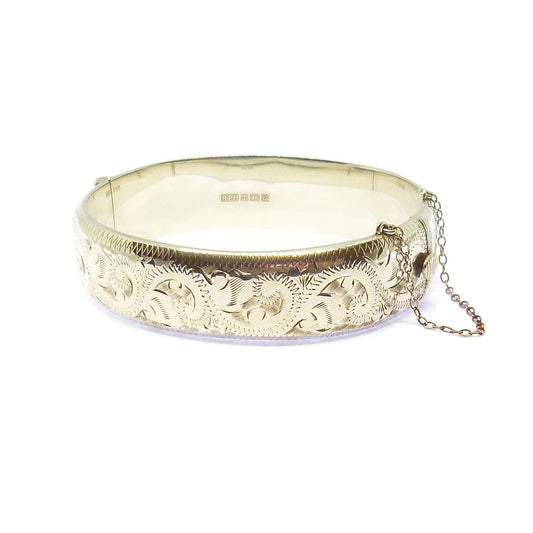 Victorian Revival Bracelet, Hinged Silver Bangle, Engraved Cuff Bracelet, Sixties Boho Hippie Jewelry Women