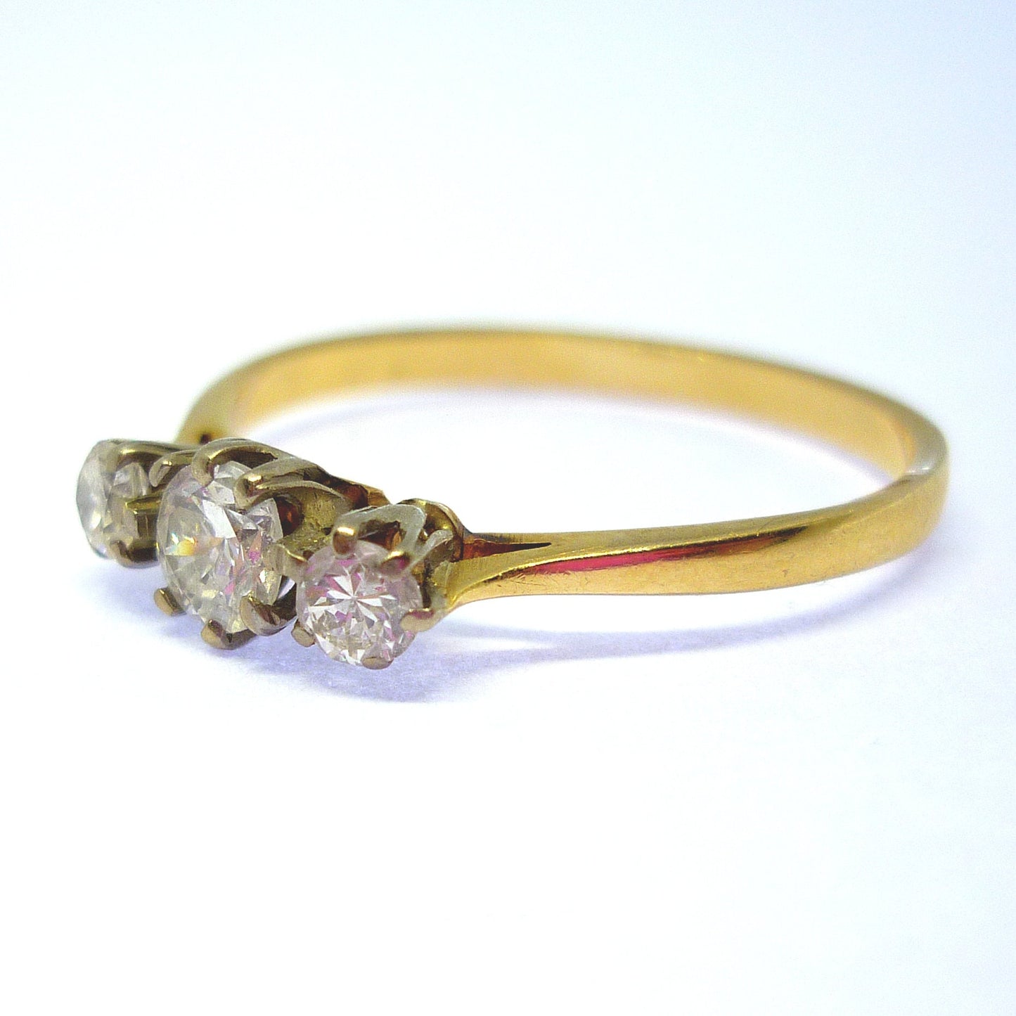 Diamond Trilogy Ring, Thin Gold Band Size 8.75 Size R