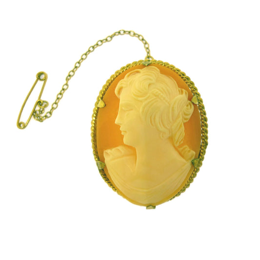 Victorian Shell Cameo Brooch: Antique Rolled Gold Pendant, Circa 1900