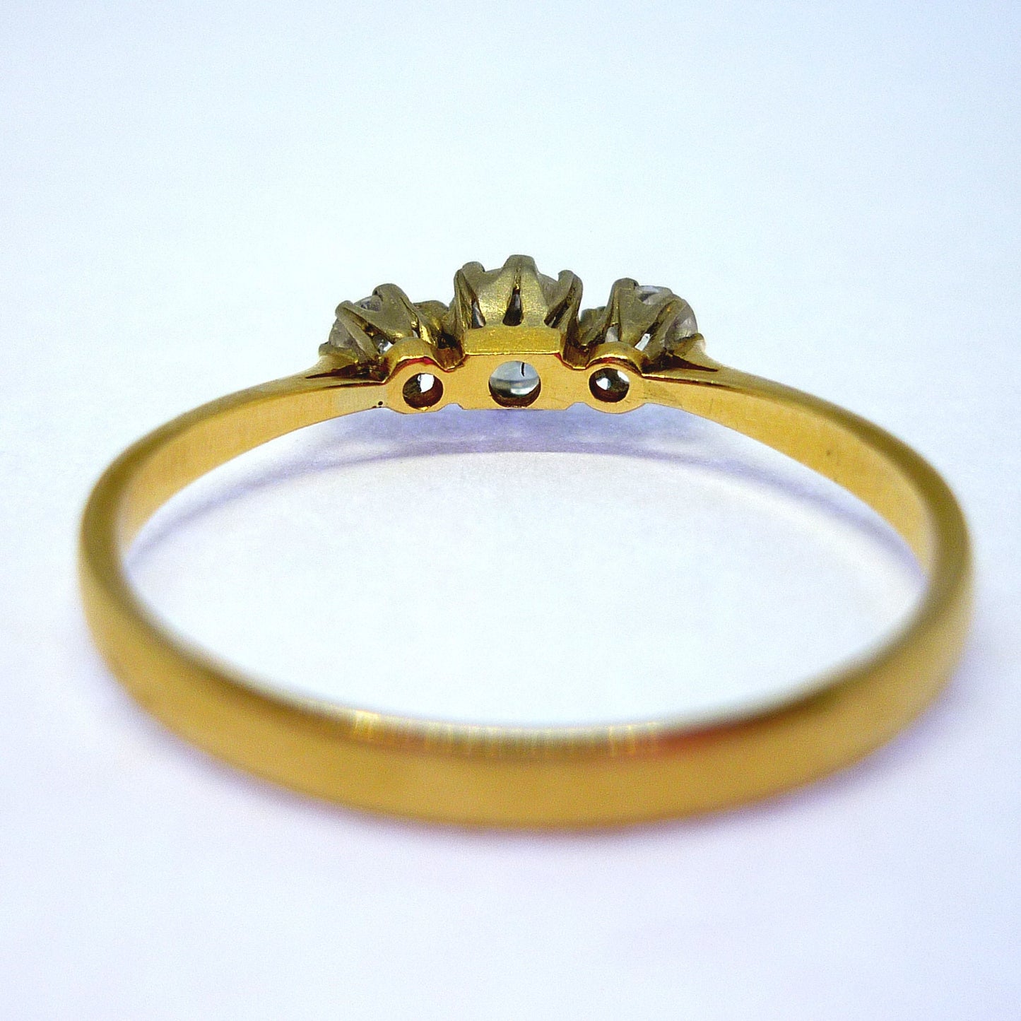 Diamond Trilogy Ring, Thin Gold Band Size 8.75 Size R